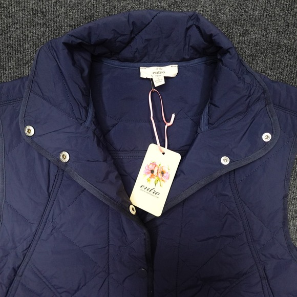 Entro Quilted Vest Eloise Scalloped Hem Women Size S Dark Navy New - Picture 5 of 11